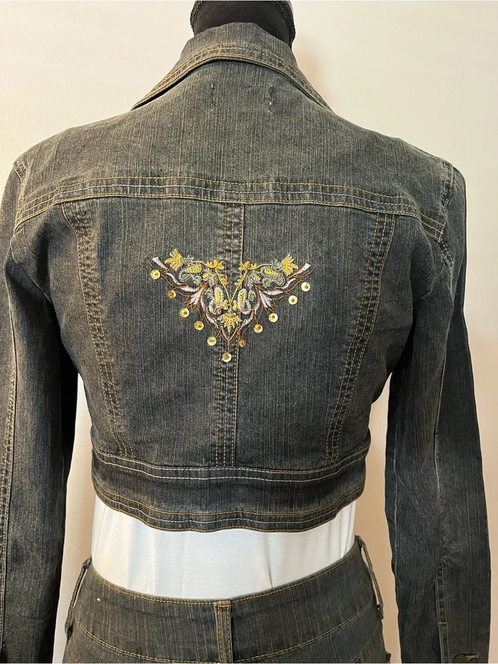 Vintage y2k Elite Jeans Jacket Set size 3/4 low rise, gaucho, bolero cropped